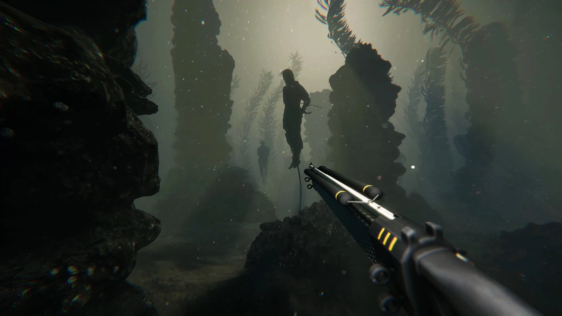 A siren lurks between ancient underwater columns