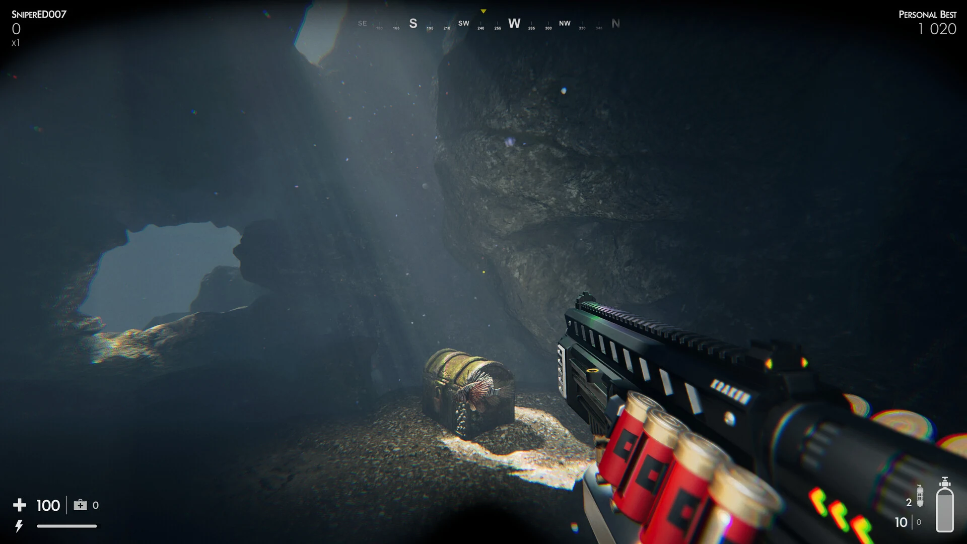 A hidden treasure chest inside an underwater cave