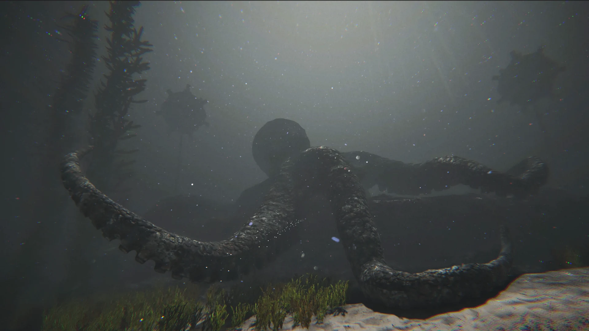 Death, the enormous Kraken, lurking among kelp and underwater ruins